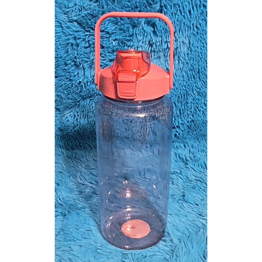 True Living 70 fl oz (2.07 L) Plastic Water Bottle Clear Pink Flip Top Handle